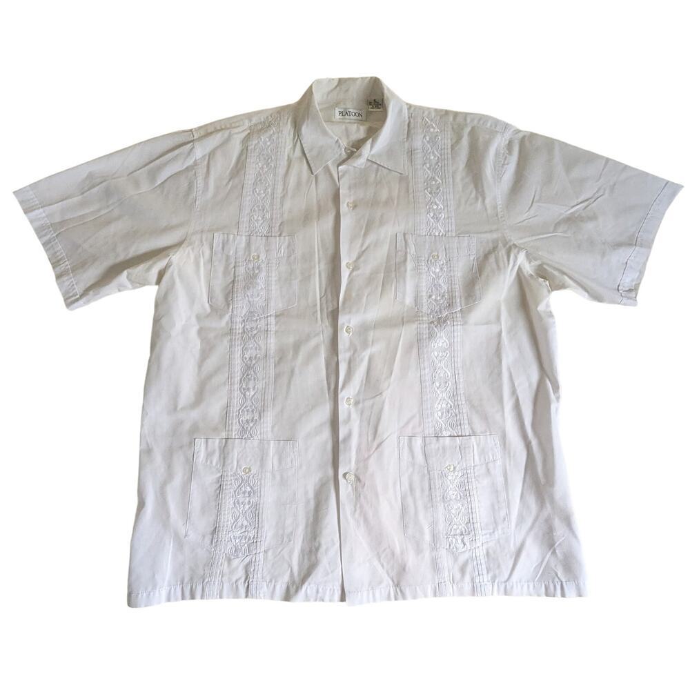 PLATOON Guayabera‎ Pleated Button Down Short Sleeve Shirt XL